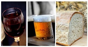 Wine, beer, and bread produced by yeast fermentation