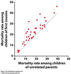 Graph showing mortality rate among children of first cousins vs unrelated parents