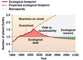 Graph showing ecological footprint, biocapacity, and sustainability scenarios