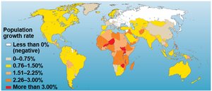 World map showing population growth rates by country