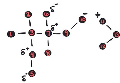 Diagram showing partial charges and bonds