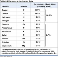 Table of elements in the human body