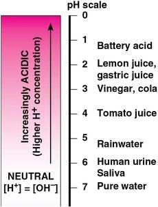 Acidic solutions on pH scale