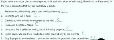 Examples of dispersion patterns in plant and animal species