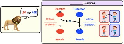 Redox reaction diagram with LEO the Lion says GER mnemonic