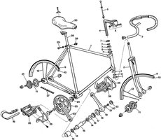 Exploded diagram of a bicycle illustrating emergent properties