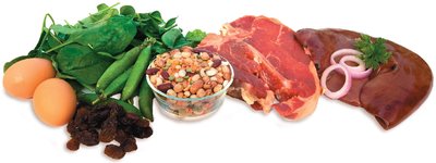 Iron-rich foods such as eggs, legumes, and meats