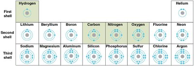 Periodic table showing electron shells