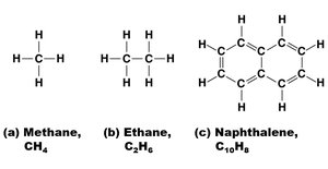Structures of methane, ethane, and naphthalene
