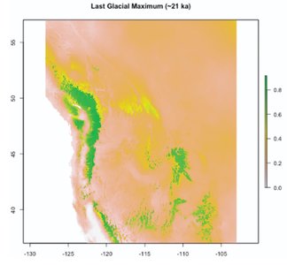 Map of suitable habitat during the Last Glacial Maximum