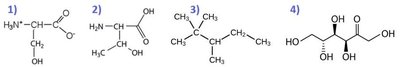 Molecules with different structures, some are amino acids