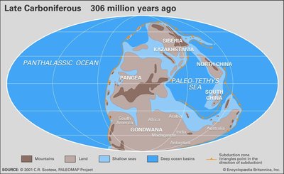 Late Carboniferous world map