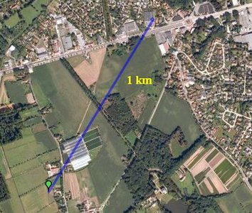 1 km distance on a map as an example of length