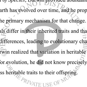 Text excerpt on Darwin, inherited traits, and evolutionary change