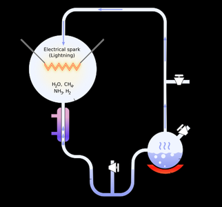 Diagram of Miller-Urey 1953 experimental apparatus