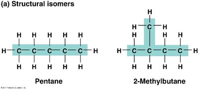 Structural isomers: pentane and 2-methylbutane