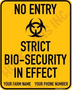 Biosecurity sign for livestock operations