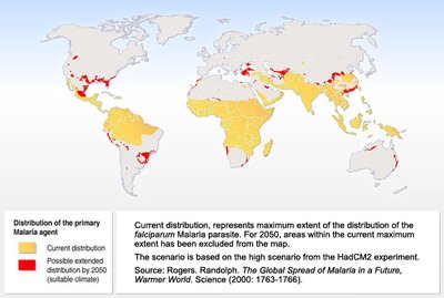 Predicted spread of malaria due to climate change