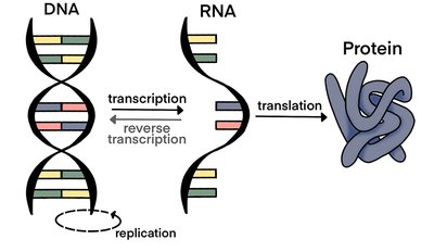 Central dogma: DNA to RNA to protein
