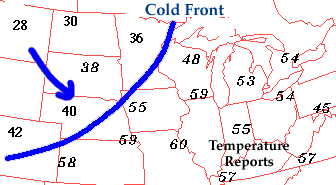 Weather map showing cold front, an example of a zeitgeber