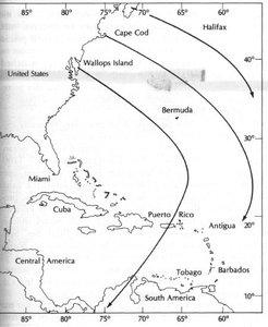 Blackpoll Warbler migration route from North America to South America