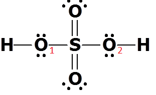 Lewis structure of H2SO4 showing central and terminal atoms