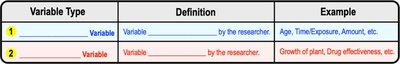 Table of variable types, definitions, and examples