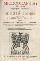 Title page of Robert Hooke's Micrographia, the first major work on microscopy