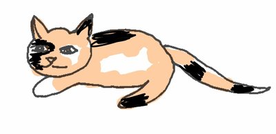 Drawing of a calico cat with orange, black, and white patches, illustrating X-inactivation and mosaicism in female cats