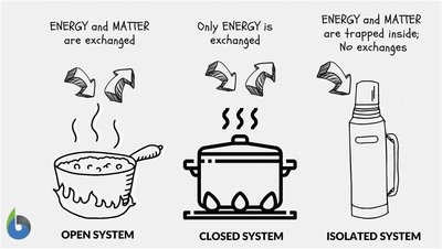 Illustration of open, closed, and isolated systems