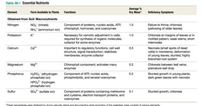 Table of essential micronutrients for plants