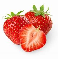 Strawberries, showing the fleshy part and seeds on the outside