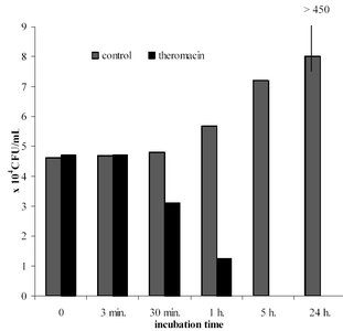 Bacteriolytic activity of theromacin on Micrococcus luteus