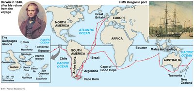 Darwin's voyage map and Galápagos Islands