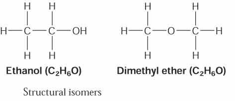 Ethanol and dimethyl ether as structural isomers
