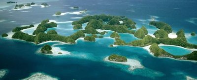Aerial view of islands illustrating the concept of island biogeography