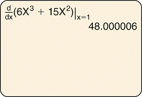 Calculator screen showing derivative calculation