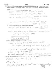 Cost, revenue, and marginal analysis calculations