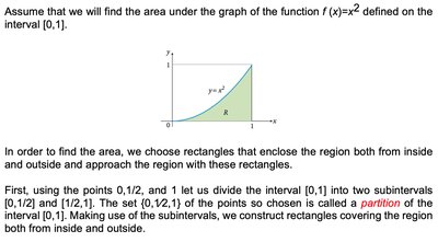 Area under the curve y=x^2 on [0,1]