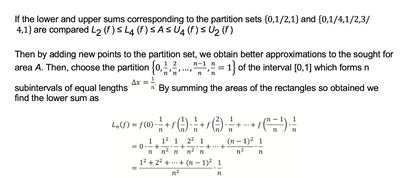 Comparison of lower and upper sums with more partition points