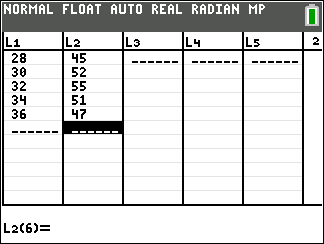 Calculator data entry for regression