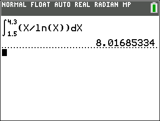 TI-84 calculator result for definite integral