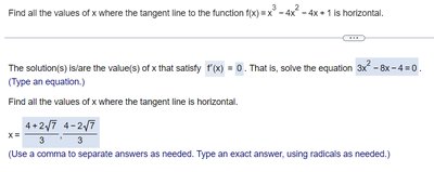 Finding horizontal tangent lines