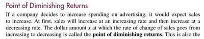 Textbook explanation of the point of diminishing returns in advertising