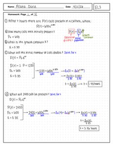 Exponential growth worksheet with cell culture problem