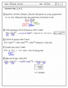 Bacteria culture exponential growth worksheet