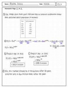 World population exponential model worksheet