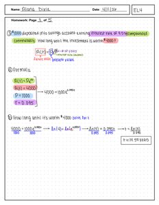 Continuous compounding worksheet with doubling value problem