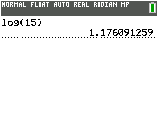 Calculator screen showing log(15)