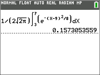 Calculator display of normal probability integral